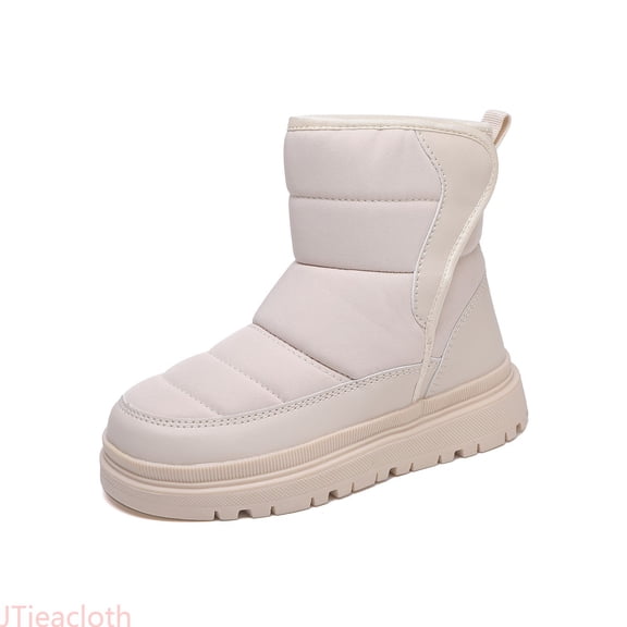 JTieacloth Girls Winter Boots Slip Warm Fleece Lined Thick Sole Outdoor Cold Weather Footwear For Toddler Kids,Ankle Boots for Girls Beige