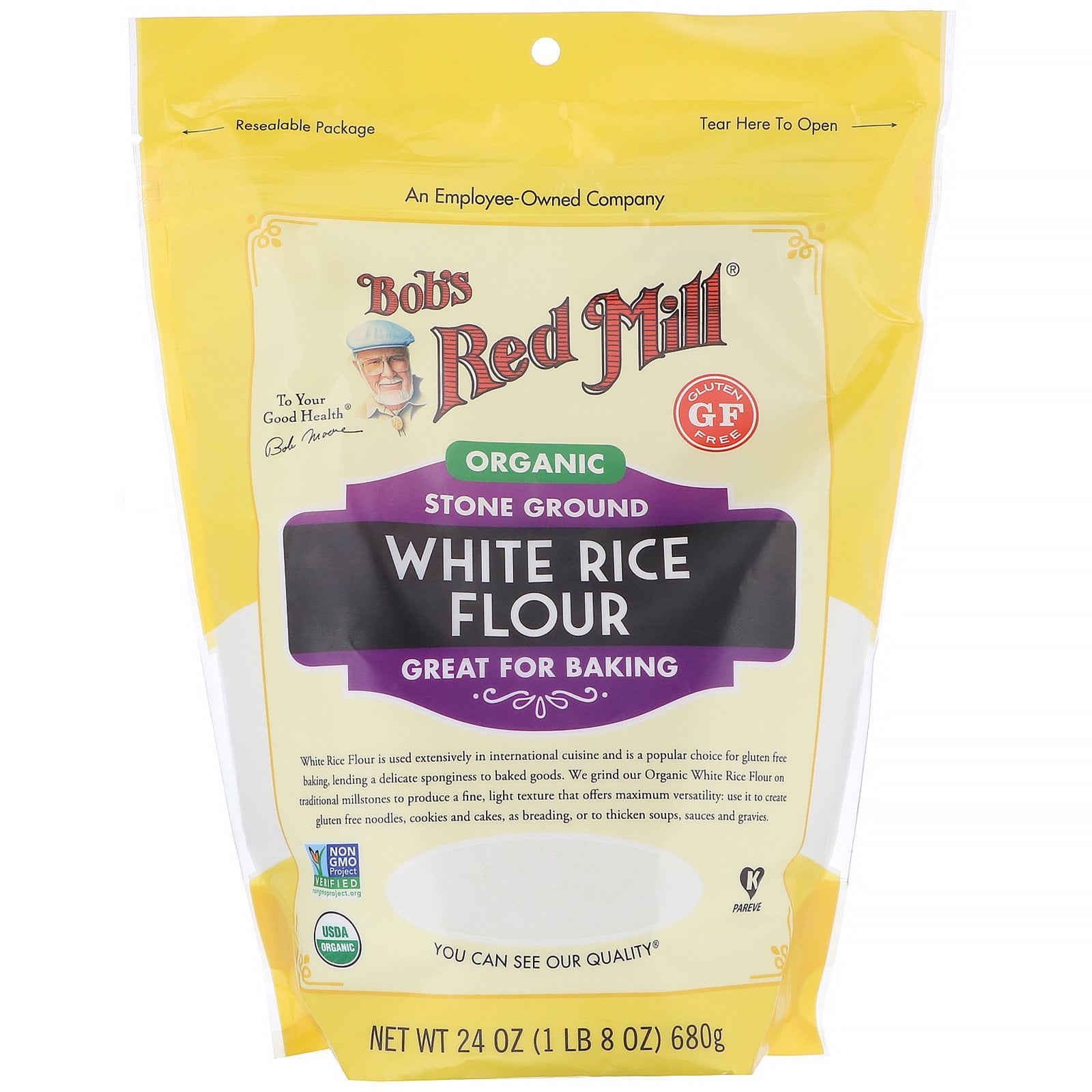 Bob's Red Mill Organic White Rice Flour 24 oz Pack of 3