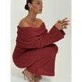 thumbnail image 6 of Women'S Fall Off Shoulder Bodycon Sweater Dress Formal Long Sleeve Elegant Club Party Midi Maxi Dresses Wine Red L, 6 of 9