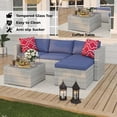 thumbnail image 5 of EastVita 5 Piece Deck Patio Furniture Set Outdoor Rattan Parlor Sofa Set All Weather Sectional Sofa with Glass Storage Table and Balcony Footstool Non-Slip Cushions Poolside Garden Porch Grey + Blue, 5 of 7