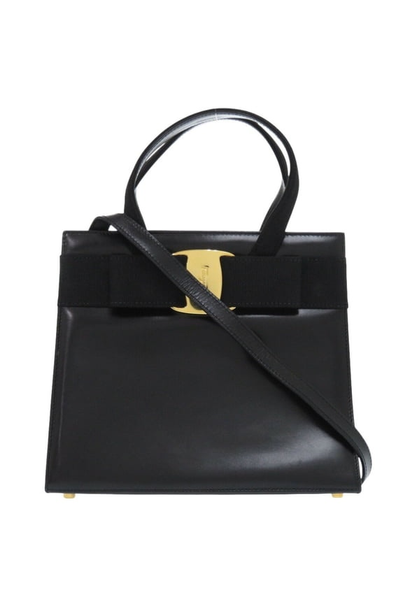 Pre-Owned Salvatore Ferragamo Vara Ribbon BA214178 Leather Black Handbag 1621Salvatore (Good)