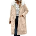 thumbnail image 5 of QATAINLAV Faux Fur Hooded Winter Jackets for Women Sherpa Lined Warm Long Quilted Coat Casual Zipper Outerwear with Pockets, Beige, M, 5 of 10