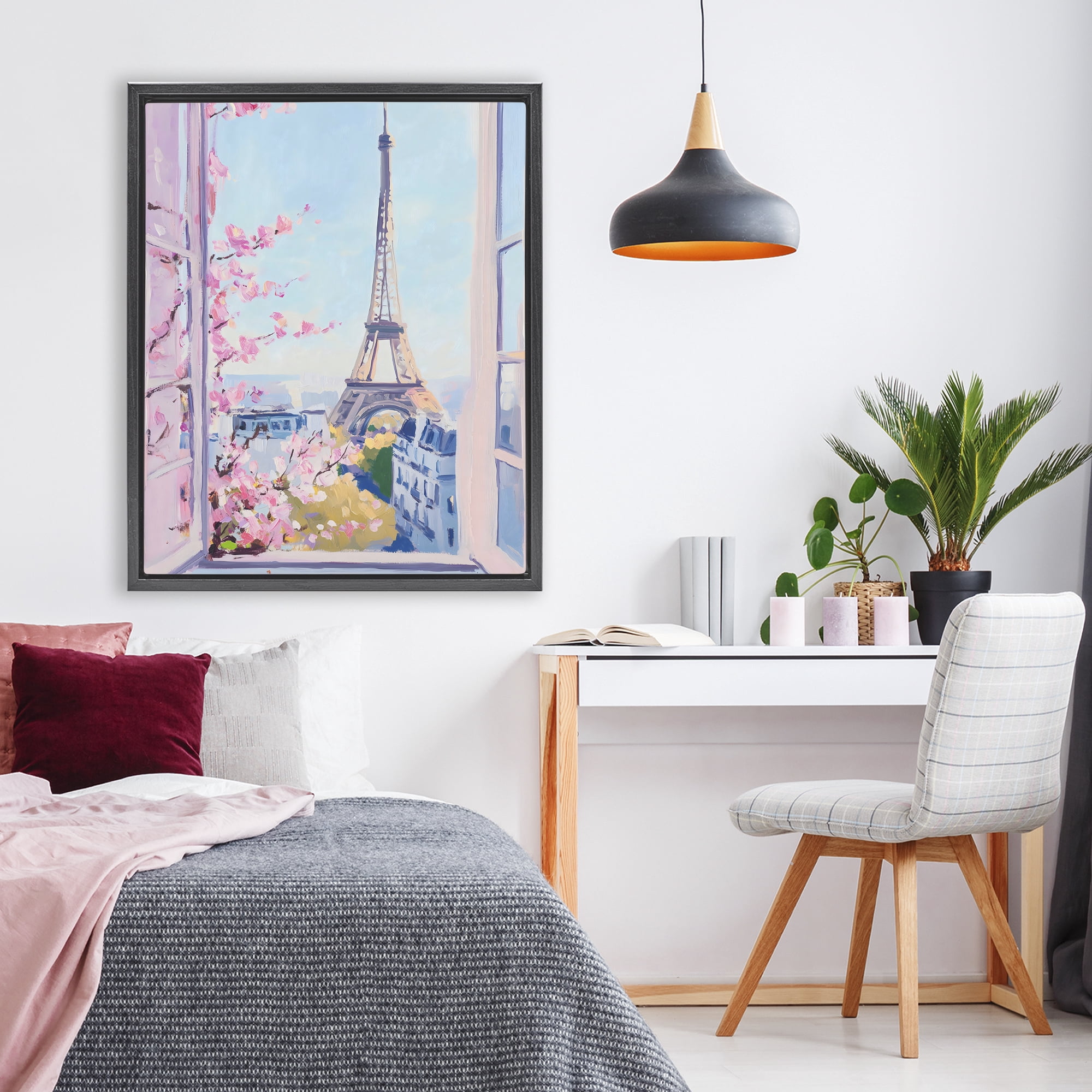 Stupell Industries Eiffel Tower View in Spring Black Framed Floater Canvas Wall Art, design by The Prints Vibe