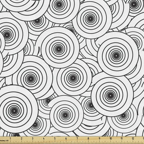 Abstract Fabric by the Yard, Monochrome Curls Sketch Ornaments Illustration Minimalistic Style Print, Upholstery Fabric for Dining Chairs Home Decor Accents, White Charcoal Grey by Ambesonne