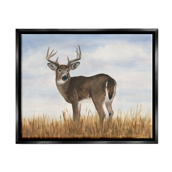 Stupell Industries Deer in Country Grass Animals & Insects Painting Black Floater Framed Canvas Art Print Wall Art, 21 x 17