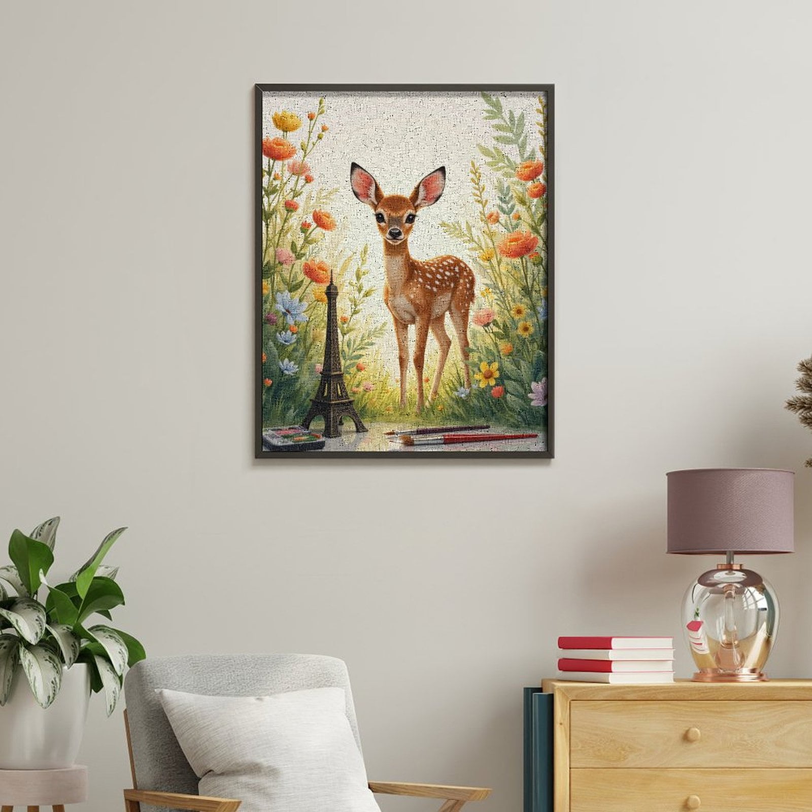 Paint By Numbers Kit for Adults Beginner - Deer In Floral Meadow Art Painting DIY Canvas Painting Kits for Adults, Frameless Paint By Number for Adults for Home Wall Decor 16x20 Inch