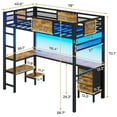 thumbnail image 6 of Twin Size Loft Bed with Desk & Charging Station & LED Lights,Metal Bed Frame with LED Lights & Charging Sation, 3 Drawers, 2-Tier Storage Shelves, Safety Guard & Ladder,Black, 6 of 10