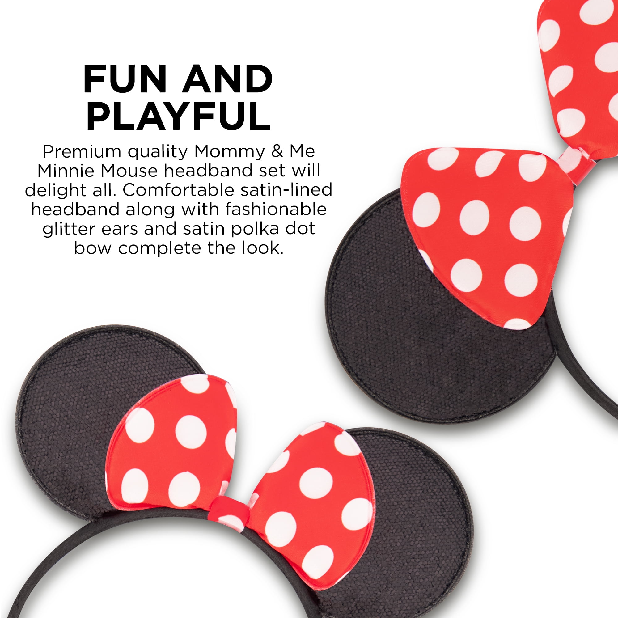 Disney Little Minnie Mouse Headband Set of 2 for Mommy Matching Ears Adult Size and One for Girls Ages 2-7 