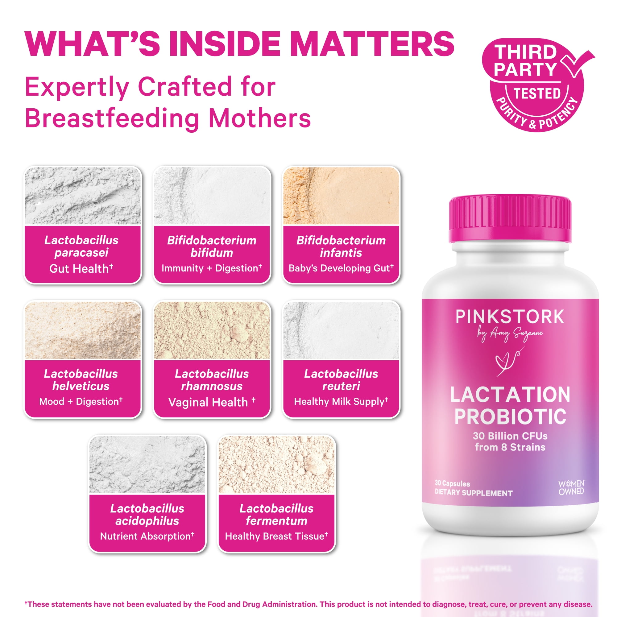 Pink Stork Total Lactation Probiotic: 10 Billion CFU, Breastfeeding, Women's Probiotic, 30 Capsules