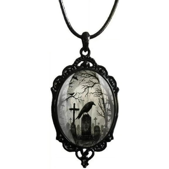 Gothic Necklace for Men Women,Raven Cross Glass Necklaces Bat Pendant Necklace Vintage Gothic Rope Chain Crow Bat Choker Victorian Cemetery Guest Necklaces Halloween Christmas Birthday Jewelry