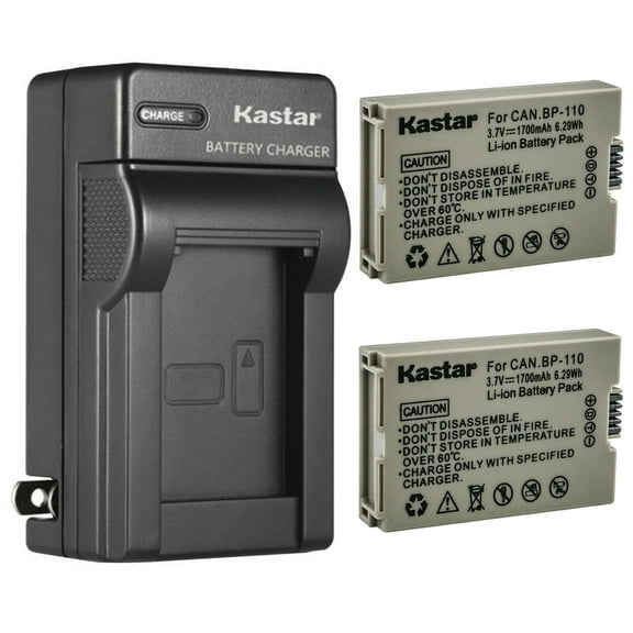 Kastar 2-Pack Battery and AC Wall Charger Replacement for Canon BP110 BP-110 BP110 Battery, CG-110 Charger, Canon VIXIA HF R20 HFR20, VIXIA HF R20 Red, VIXIA HF R20 Silver, VIXIA HF R200 HFR200 Camera