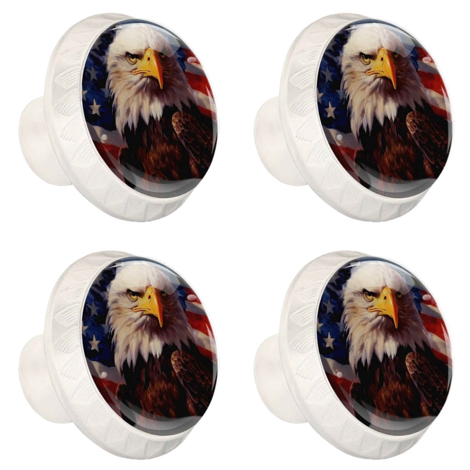 4 Pcs Eagle and American Flag Knobs for Kitchen Cabinet Cupboard Dresser Bookcase Drawer Pulls Handles Round Home Decor