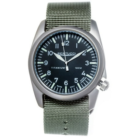 Bertucci A-4T Vintage 44 Aero Mens Titanium Watch - Drab Nylon Strap - Black Aero Dial - 13400