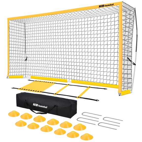 HAOKELBALL Soccer Goal with Agility Ladder and 12 Soccer Cones 12x6 ft Soccer Net for Backyard Quick Setup Portable Soccer Goals with Upgraded Goal Posts and Carry Bag