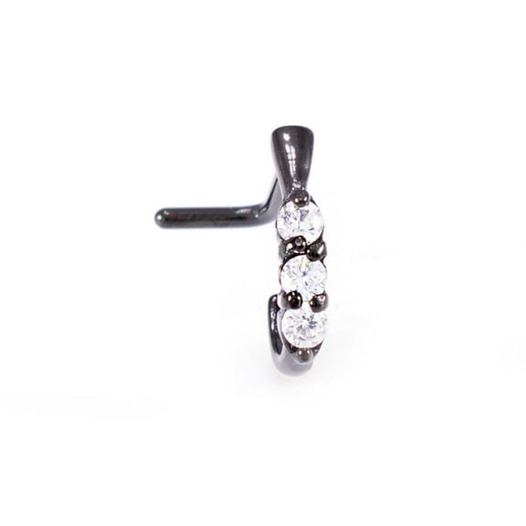 Nose Ring L-Shape With Clear Gems Nose Stud Gauge 18G (1mm) Black