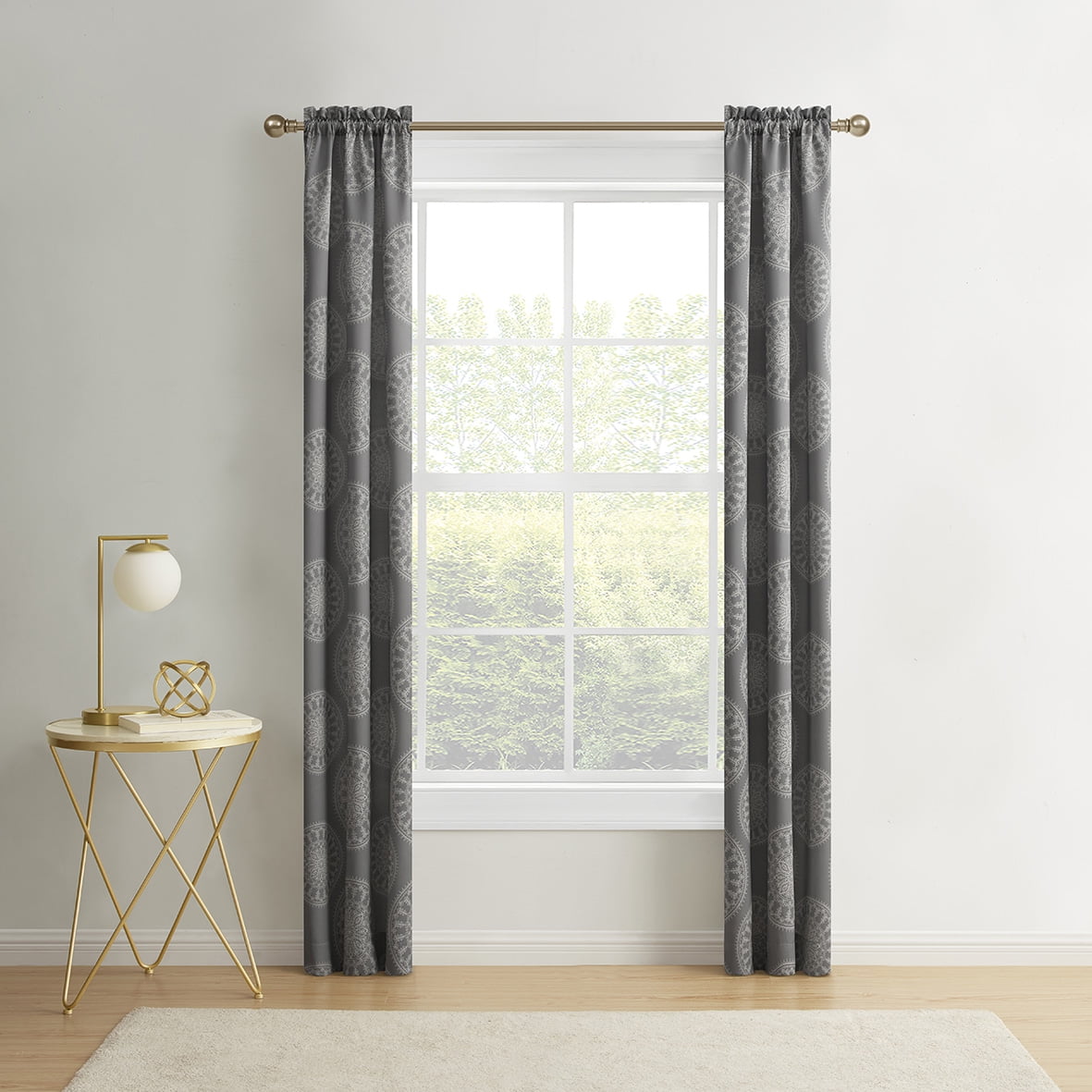 (2 pack) Mainstays Blackout Curtain Panel Pair, Set of 2, Medallion Gray, 30"W x 84"L