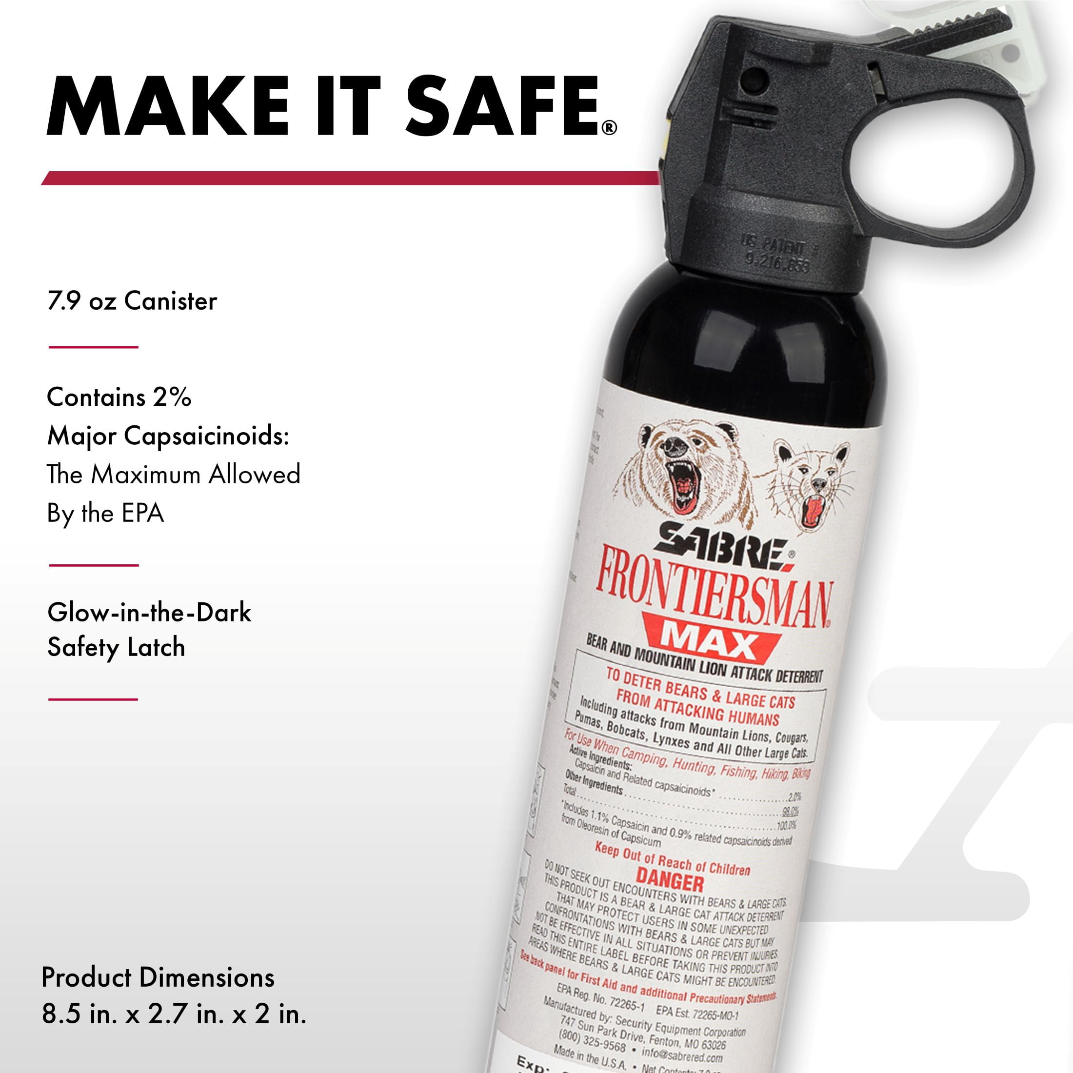 (2 pack) SABRE Frontiersman MAX Bear Spray and Mountain Lion Deterrent, 7.9 oz, 40 ft Range, Maximum Strength, Animal Pepper Sprays, 1 Ct
