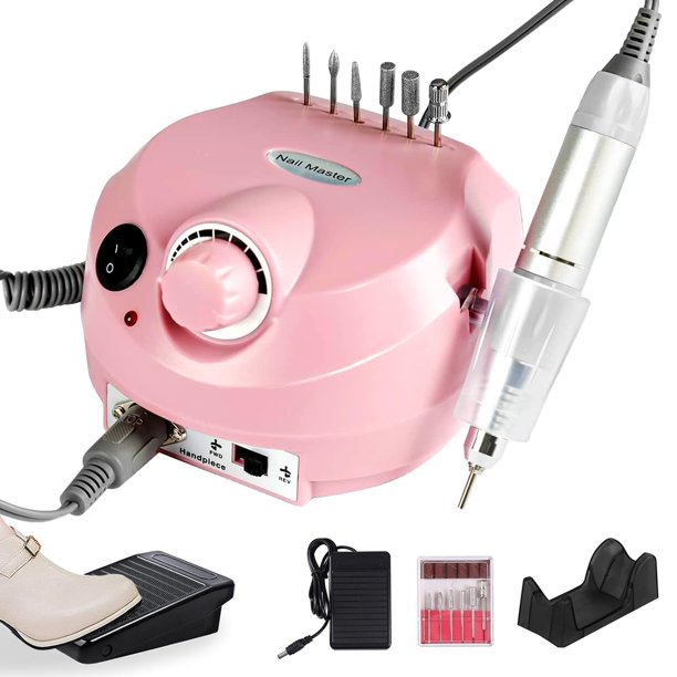 Nail Drill para Uñas Profesional,40000RPM Torno Electrico,para Uñas con 6 Tipos Cabezales de Lijado y Bandas de Lijado,Velocidad Ajustable Máquina de Lima Uñ