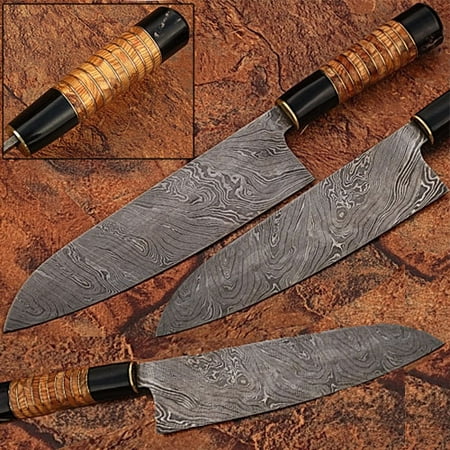 Damascus Steel Chef Knife Buffalo Bone & Olive Wood (Best Damascus Knife Set)