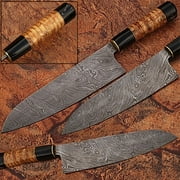 Damascus Steel Chef Knife Buffalo Bone & Olive Wood Handle