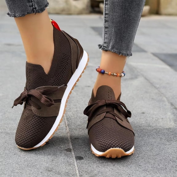 YOUYEDIAN Orthopedic Shoes for Women Arch Support Work Shoes Lightweight Non Slip Slip on Work Shoes Mesh Stretch Comfortable 2026 New Orthopedic Shoes (Brown)