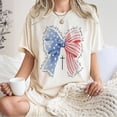 thumbnail image 4 of Patriotic Christian Bow T-Shirt – USA Flag Stars & Stripes Cross Tee – Faith-Based 4th of July Shirt for Women or Girls, Religious American Flag Independence Day Top, 4 of 7