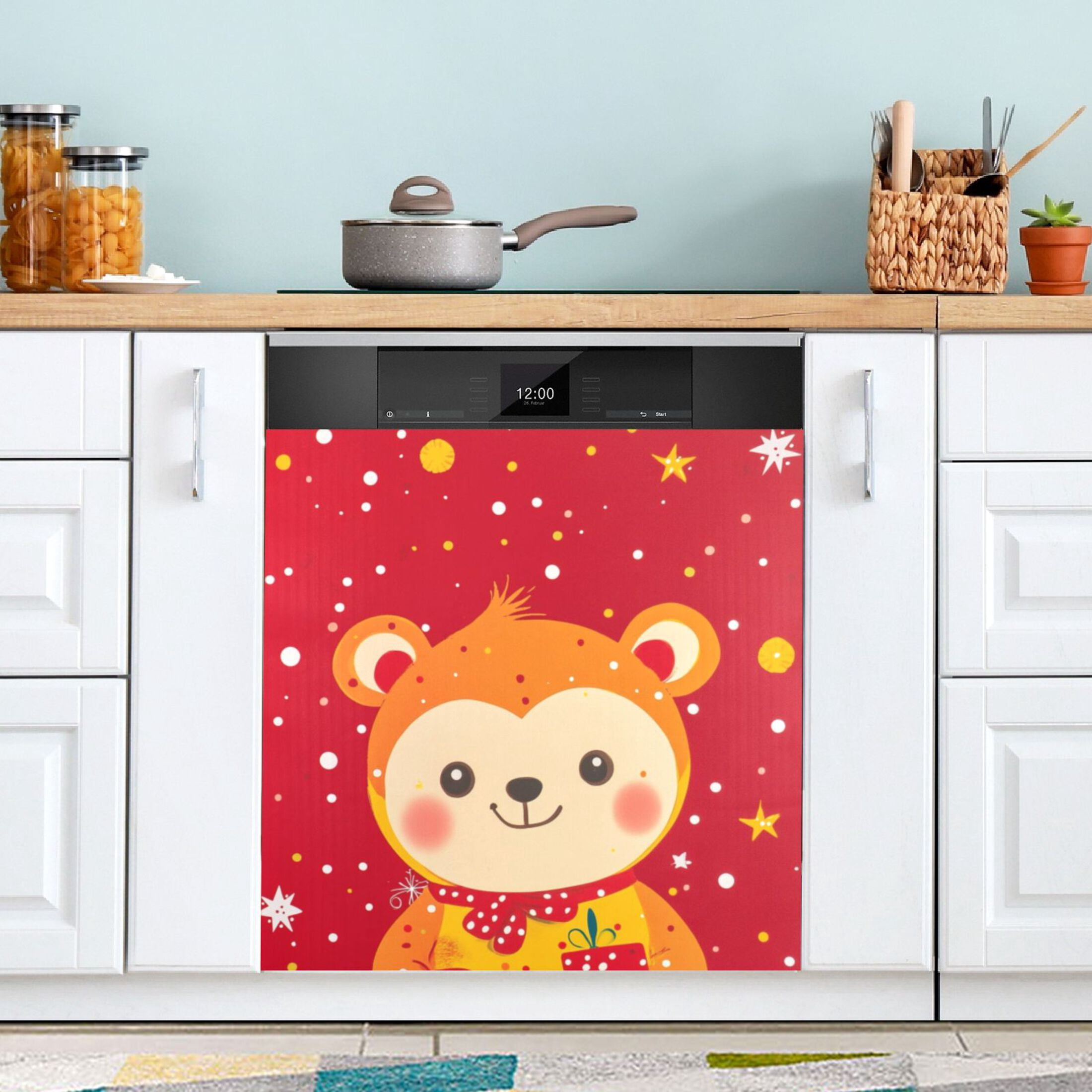 Dishwasher Magnetic Sticker 23x26 Inch Refrigerator Magnetic Sticker Washing Machine Magnetic Sticker Kitchen Panel Magnetic Sticker Home Decor Red Christmas Bear