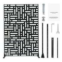 KFFKFF Metal Privacy Screen, 47" W x 76" H, 3-Panel Freestanding Outdoor Divider with Stand, Decorative Steel Privacy Fence for Balcony, Patio, Indoor Spaces, Hot Tub, Black