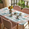thumbnail image 3 of Teal Red Jellyfish Coastal Table Cloths for 4 Foot Rectangle Tables, Vintage Beach Coral Starfish Nautical Patio Waterproof Elastic Fitted Tablecloths, Washable Rectangular Table Cover for Camping, 3 of 8