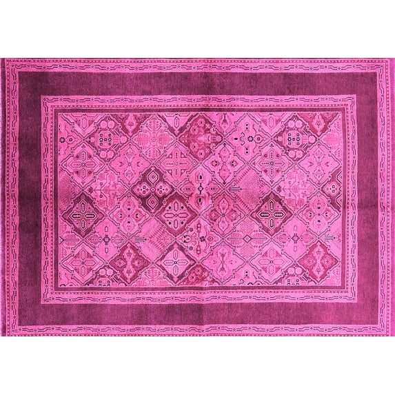 Ahgly Company Indoor Rectangle Oriental Pink Industrial Area Rugs, 7' x 9'