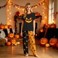 thumbnail image 2 of Matching Halloween Pajamas Set for Whole Family, Breathable Long Sleeve Halloween Family Pajamas with Flame Jack-o'-lantern Print, Fun Family Halloween Pajama Set Party, 2 of 7