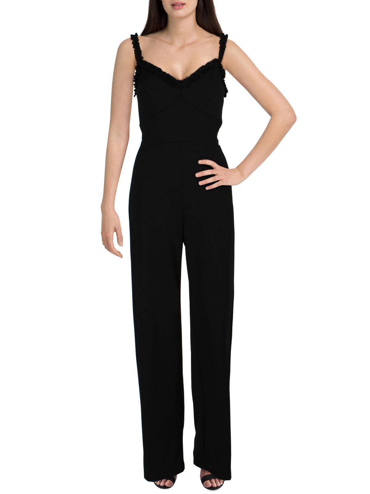 Bebe Bebe Womens Ruffled Wide Leg Jumpsuit Black L Walmart Com Walmart Com