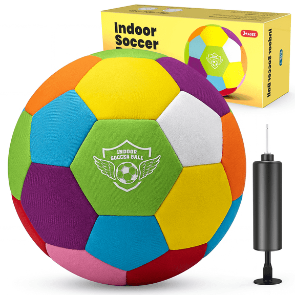 NEXKEX Kids' Soft Indoor Soccer Ball Size 4 with Hand Pump, Multicolor Play Ball for Boys and Girls Ages 3