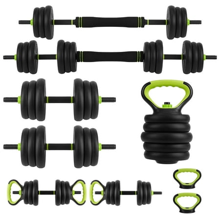 BouPower 4-in-1 Adjustable Dumbbell Set, 44/66/88 Lb Round Head Free Weights, Multi-Function Workout Gear as Barbell, Kettlebell & Push-Up Stand for Home Gym