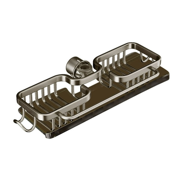 Soporte para grifos: organizador de fregadero de aluminio de 13" con bandeja y ganchos para goteo, instalación sin herramientas, diseño de secado rápido para suministros de cocina y baño