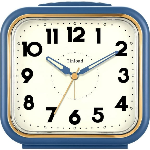 5.5" Large Analog Alarm Clock • Silent Non Ticking • Gentle Wake • Beep Sounds • Increasing Volume • Battery Operated Snooze and Manual Light • Retro Blue