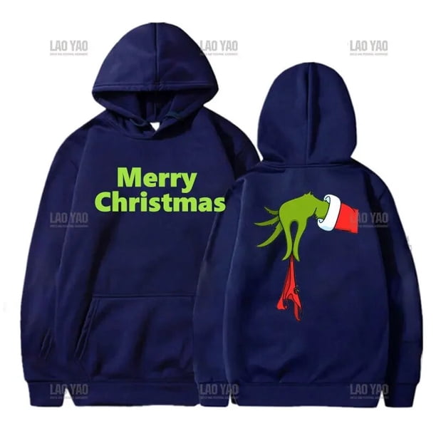 Sudadera con capucha divertida de Navidad con dedos de Grinch para mujer, Sudadera con capucha con estampado de dibujos animados, cuello redondo clásico, diseño suelto, regalo para mantener el calor