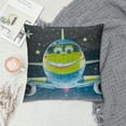 thumbnail image 2 of Creowell Outer Space Throw Pillow Cushion Cover, Alien with Circle Saucer in Star Cluster Elliptical Journey Cartoon Print, Decorative Square Accent Pillow Case White, 2 of 5