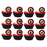 CAKESUPPLYSHOP Lumberjack Black Baking cups with Kraft Easy Toppers Cupcake Decoration Party Favor Rings -12pk