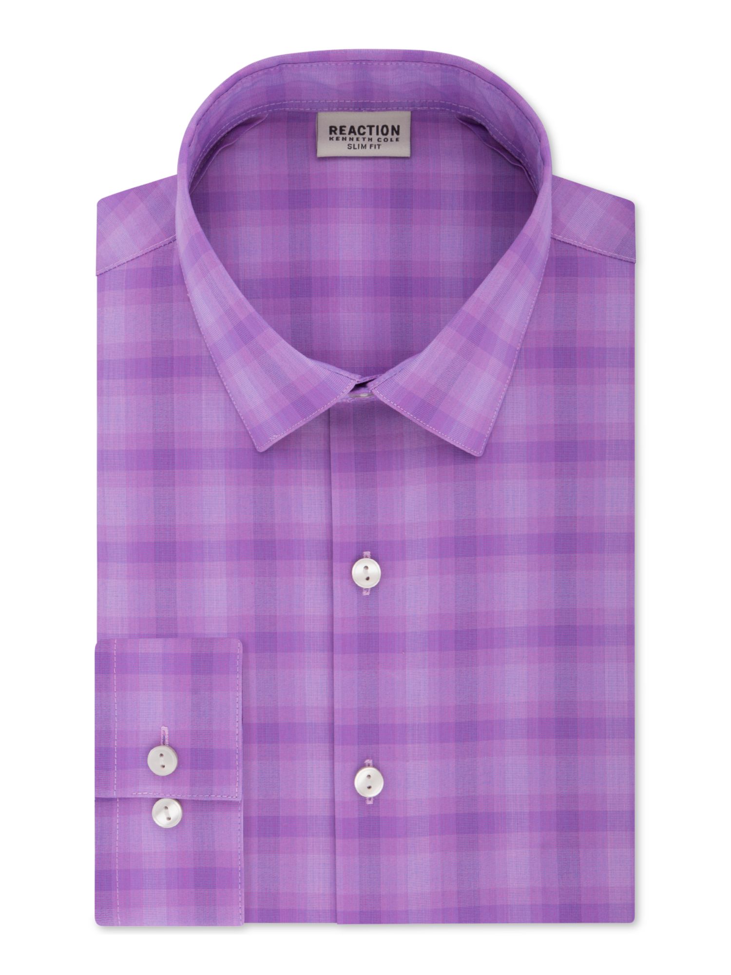 KENNETH COLE Mens Purple Plaid Collared 