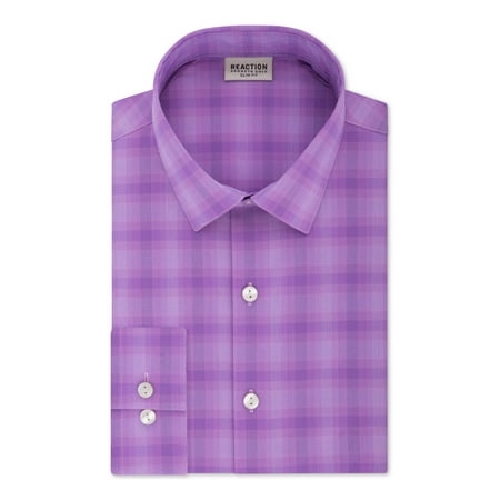 KENNETH COLE Mens Purple Plaid Collared Dress Shirt 2XL 18- 34/35