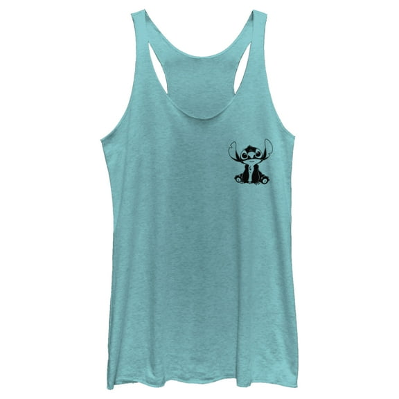 Women's Lilo & Stitch Black and White Sketch Stitch Racerback Tank Top Tahiti Blue X Large