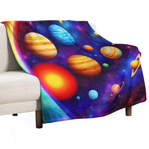 Colorful Cosmic Planets Throw Blanket Warm Microfiber Flannel Bedroom Decor Blankets For Beds