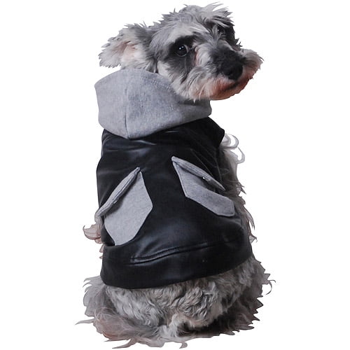 PU Leather Dog Jacket with Hood, (Multiple Sizes Available) Walmart