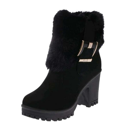 

Ykohkofe Fashion Women s Shoes Breathable Chunky High Heels Retro Zipper Short Boots Black 6.5-7