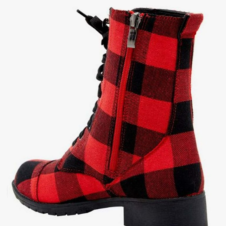 Red and black checkered cheap boots