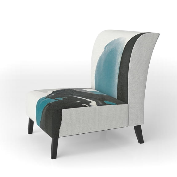 Designart "Geometric Black And Teal IV" Upholstered Modern Accent Chair - Arm Chair