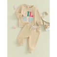thumbnail image 3 of Caoirhny Baby Girls Fall Outfits Letter Embroidery Crew Neck Long Sleeve Sweatshirts and Elastic Waist Long Pants 2Pcs Clothes Set, 3 of 9