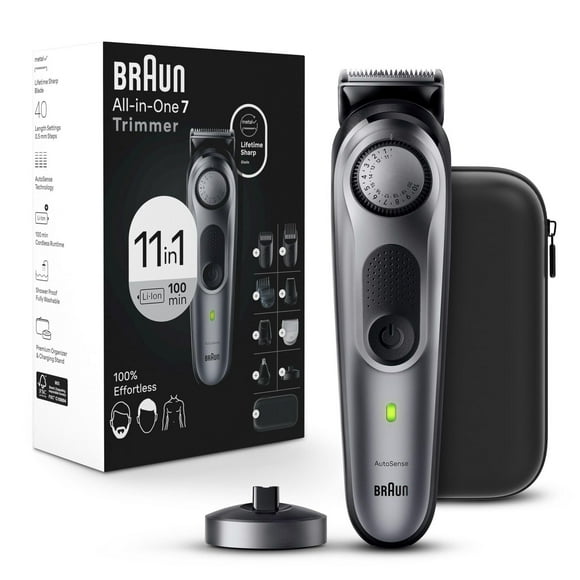 Trousse tout-en-un Braun Series 7 7420, tondeuse 11 en 1 pour hommes avec tondeuses à barbe, pour le corps, à cheveux et plus, la lame la plus tranchante de Braun, 40 réglages de longueur, pile rechar