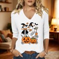 thumbnail image 5 of JOANKDMI Funny Ghost and Duck Witch Hat Graphic Women V Neck Tee Cute Pumpkin Print Casual Top for Halloween Party Novelty Outfit Long Sleeve Festive Dress Up Apparel, 5 of 5